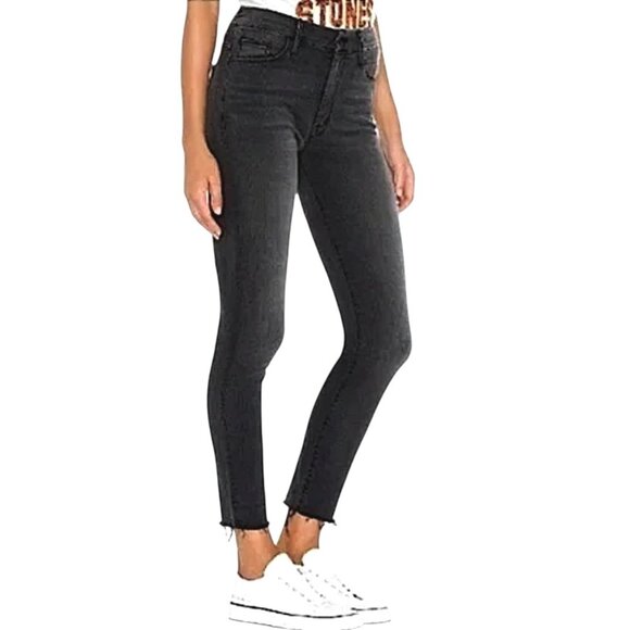 MOTHER The Looker Ankle Fray Jeans Stretch Rebels and Lovers Soft Black - Picture 1 of 14